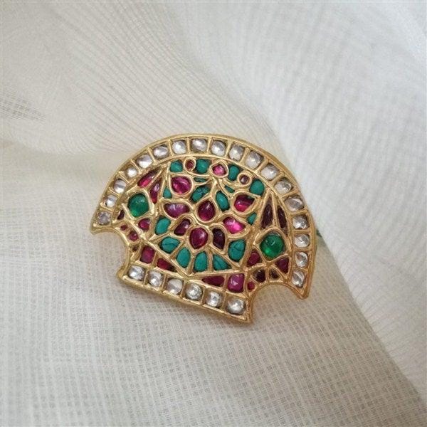 Big Plated Silver ring with red kundan and turquoise stone