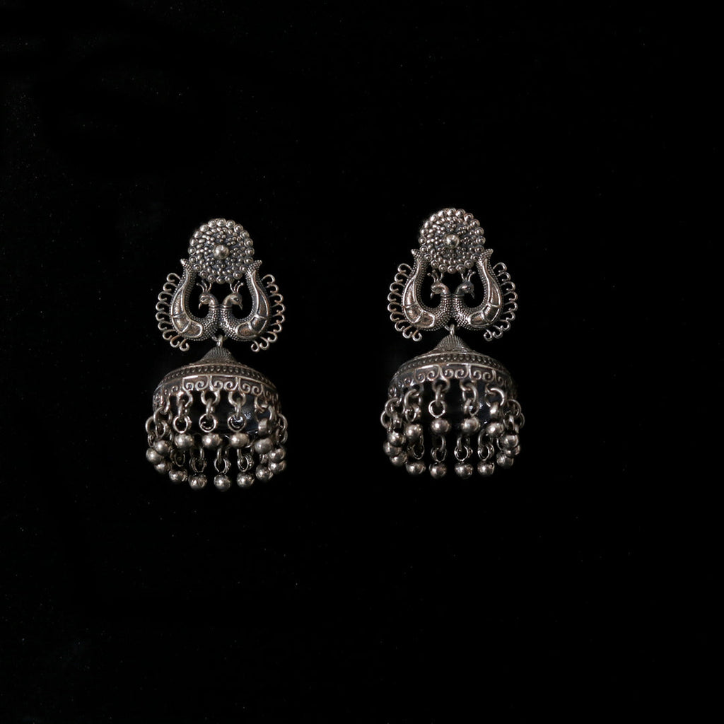 Oxidised Peacock Jhumka