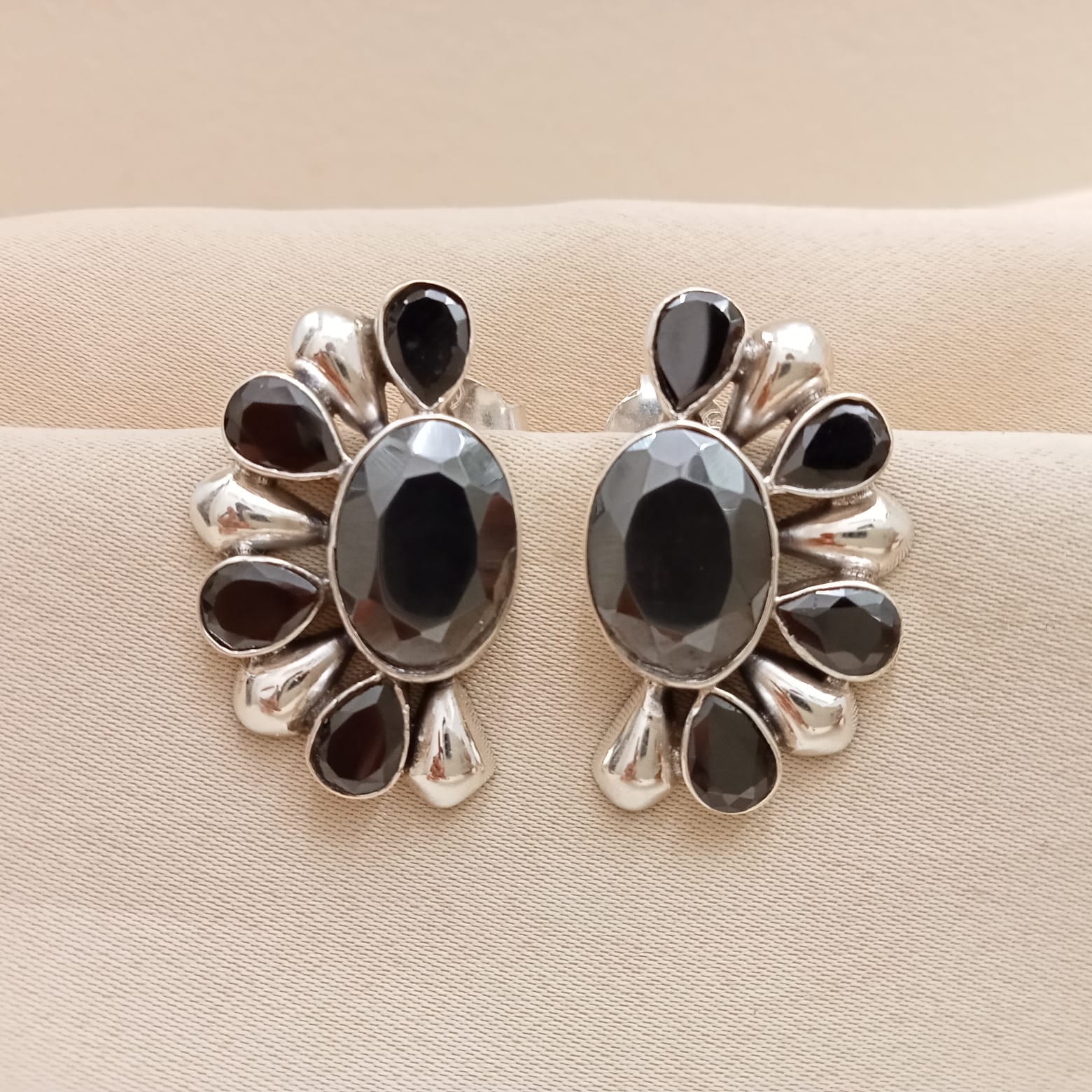 Semi-Circular Black Onyx Earrings